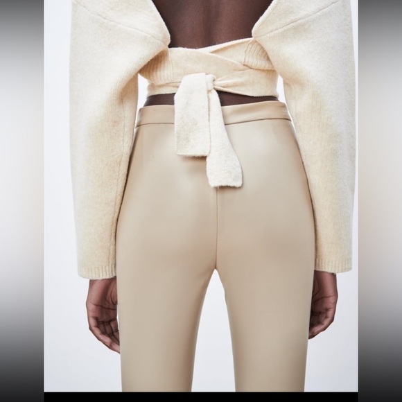 New Zara ECRU/SAND FAUX LEATHER HIGH RISE LEGGINGS - Picture 10 of 16